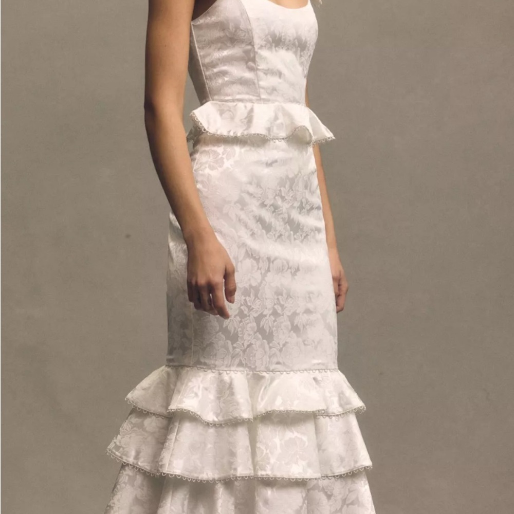 V. Chapman Violet Corset Ruffled Tiered Hem Midi Dress
